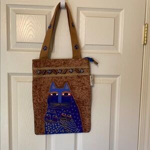 Laurel Burch Brown and Rich Purple Cat Tote Bag NWOT Unused.